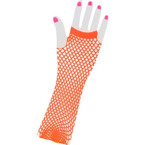 12 PACK 80's Long Fishnet Gloves - Neon Orange 1231