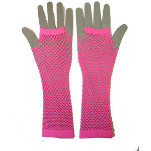 12 PACK 80's Long Fishnet Gloves - Neon Pink  WS1232D