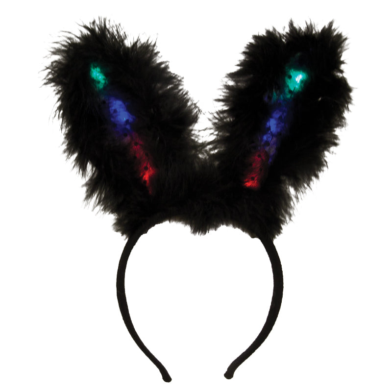 12 PACK  Black Flashing LED Bunny Ears Premium 1876D