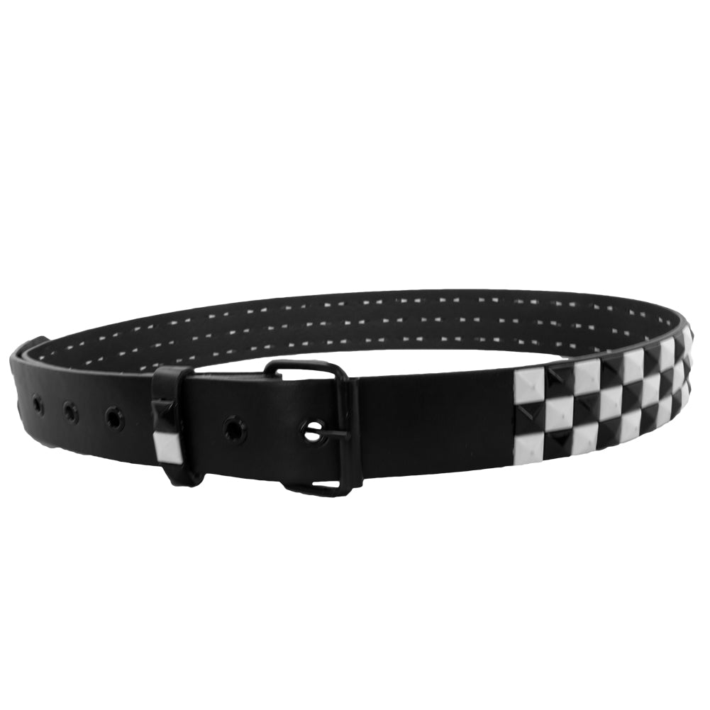 12 PACK Black Belt - White/ Black Checkerboard Stud Belts - Mix Sizes 2524A