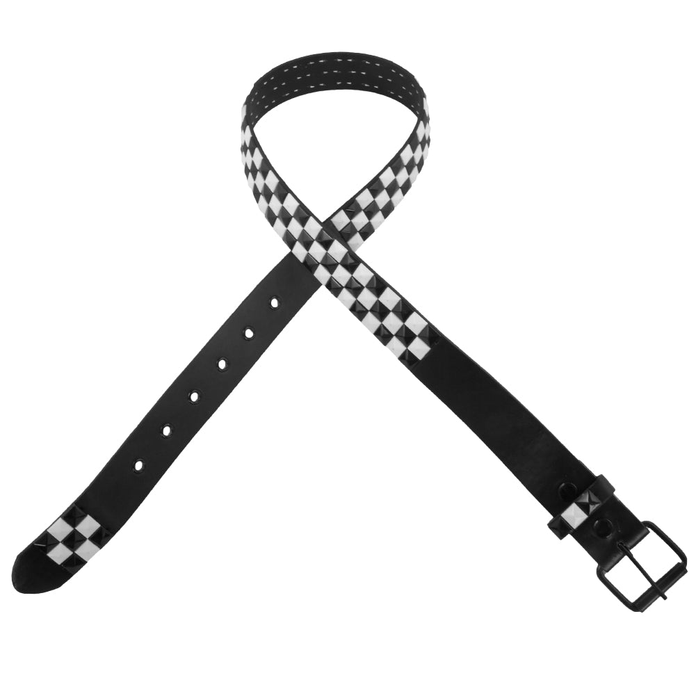 12 PACK Black Belt - White/ Black Checkerboard Stud Belts - Mix Sizes 2524A