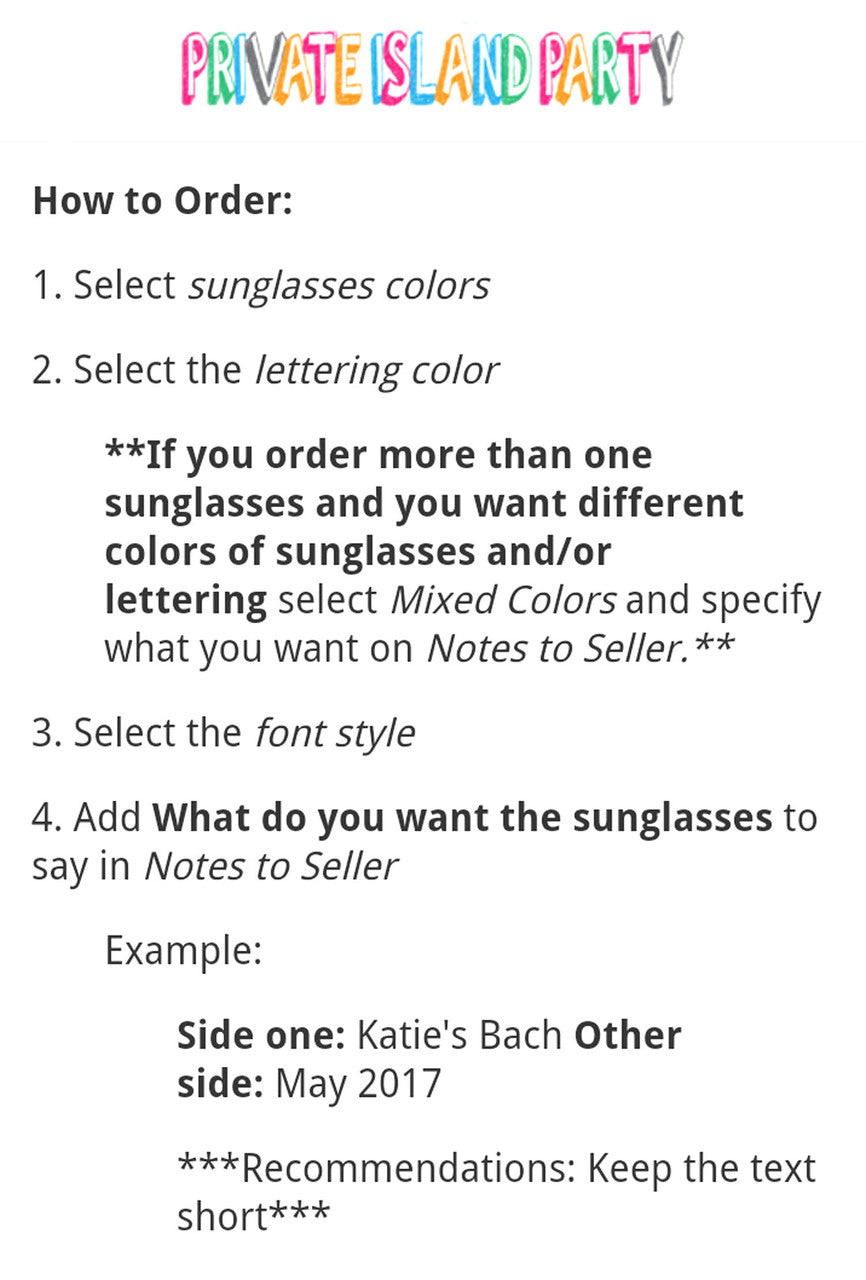 Nautical Custom Sunglasses |  Nautical Party Sunglasses |(Fonts in Picture Gallery)