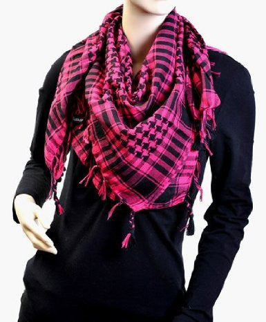12 PACK Black And Hot Pink Arab Shemagh Houndstooth Scarf 12 PK WS2075D