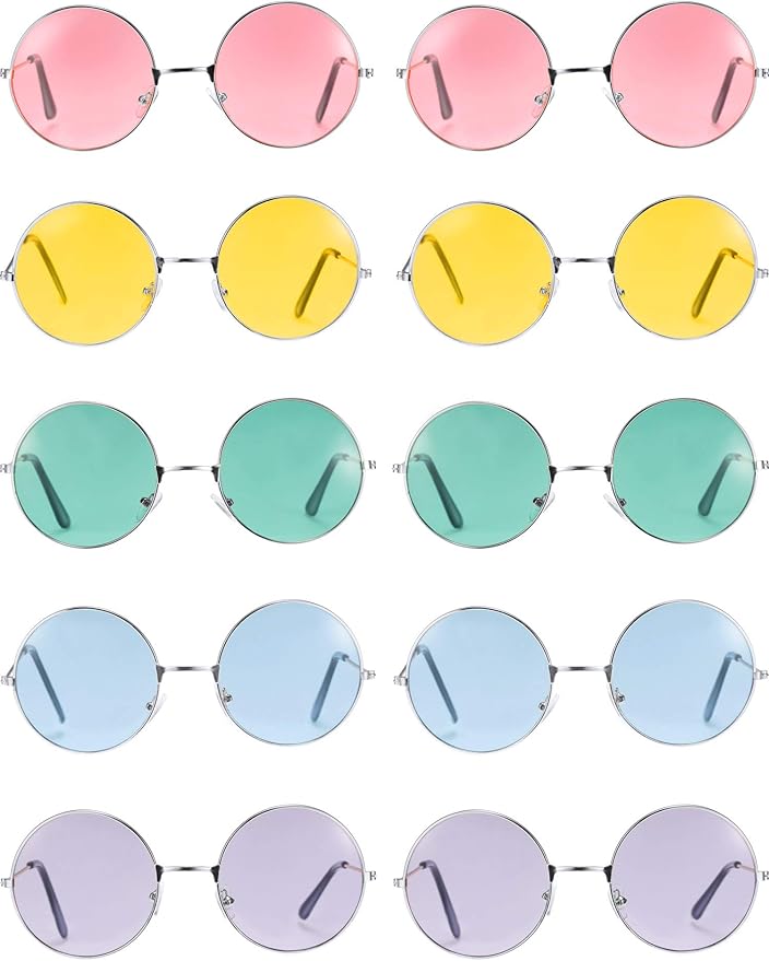 12 PACK  Lennon Style Round Frame Sunglasses Mixed Colors 1090