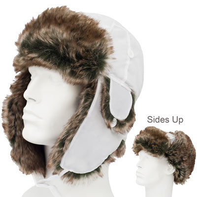 12 PACK  White Trapper Hat | Brown Faux Fur 5831BW  22.5" Standard Adjustable Strap